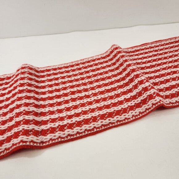 Vintage Wool Knit Red White Striped Scarf West Germany Candy Cane Fringed - Picture 5 of 7